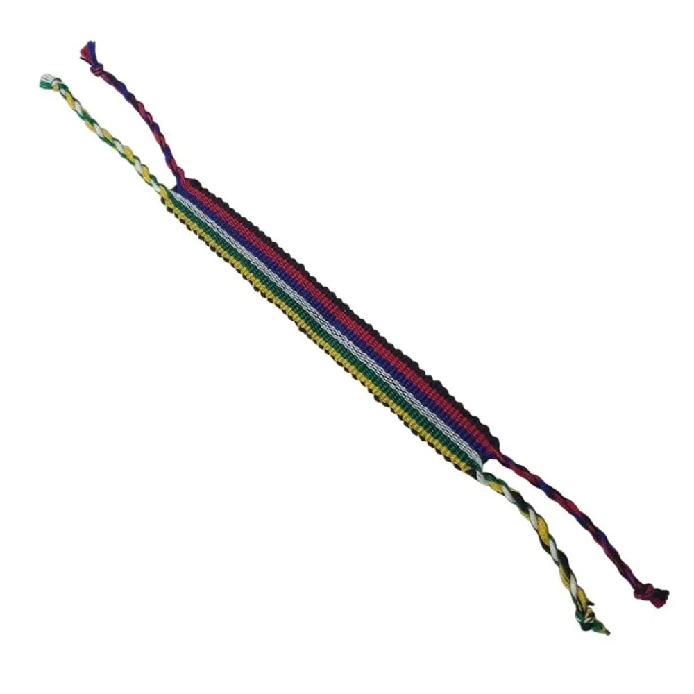 Hand Woven Braided Friendship Bracelet Black Red Blue White Green Yellow - Picture 1 of 12